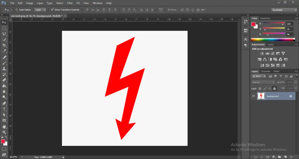 opening raster image in Photoshop