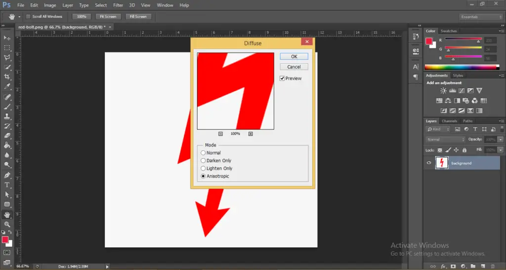 Selecting Anisotropic mode in Photoshop