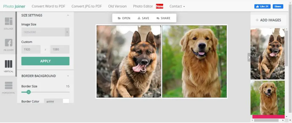 side by side photo of dogs using photo joiner