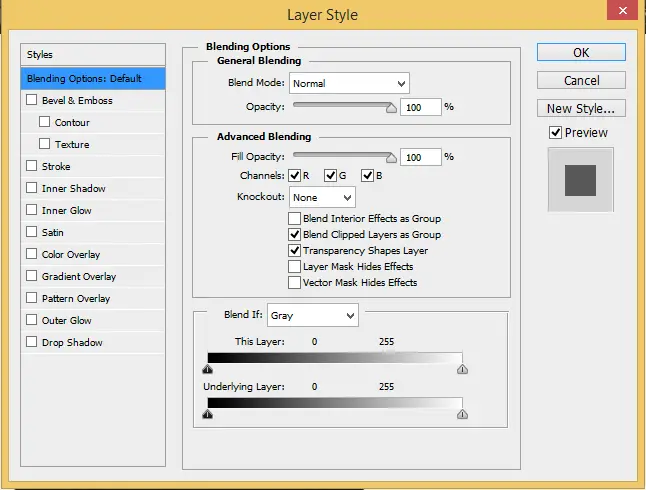 options for layer styles