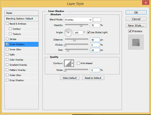 layer style inner shadow, blending mode overlay, white color and adjustments