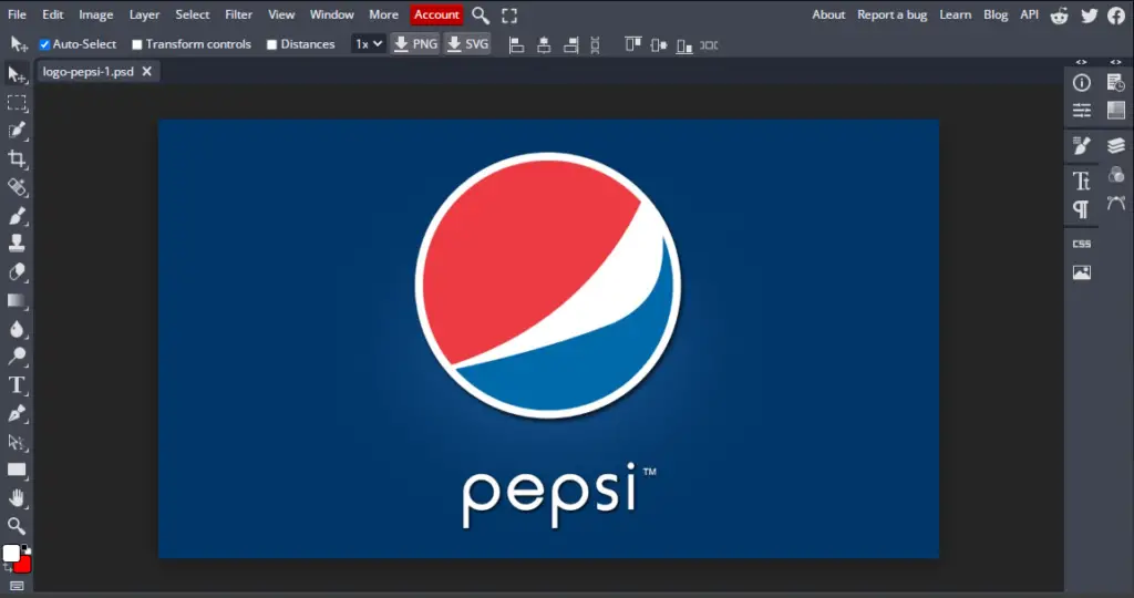 Pepsi logo opened in online photo editor in BunnyPic