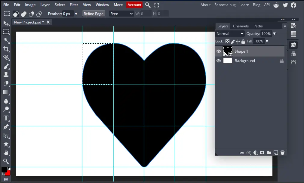 selecting part of the heart shape