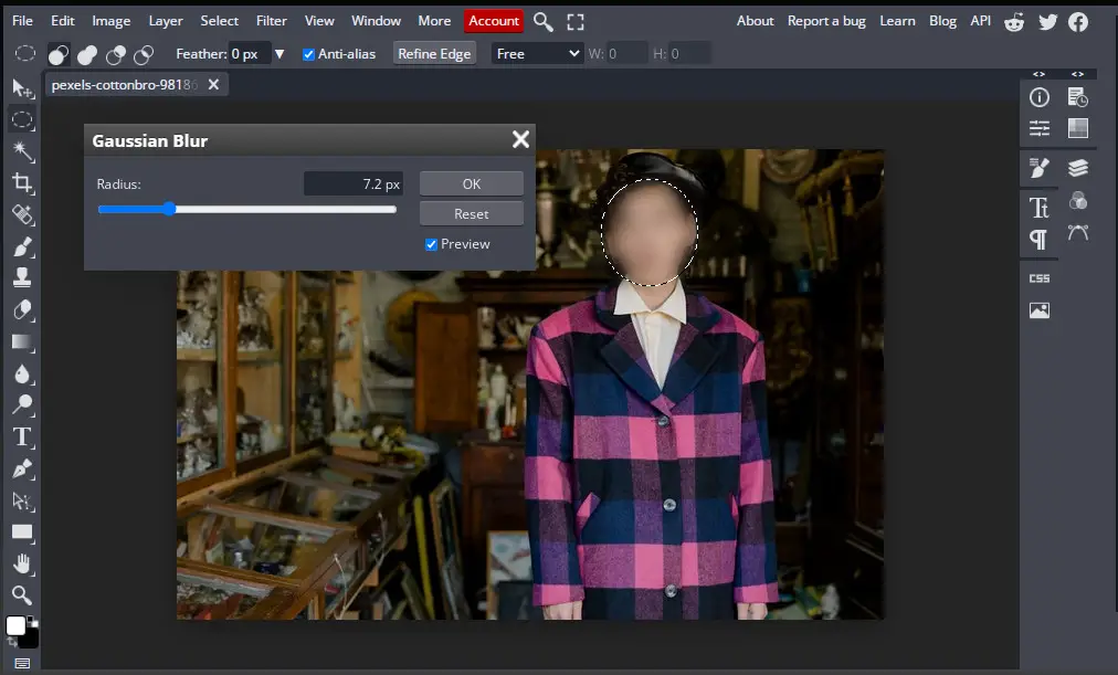 adding gaussian blur to face selection