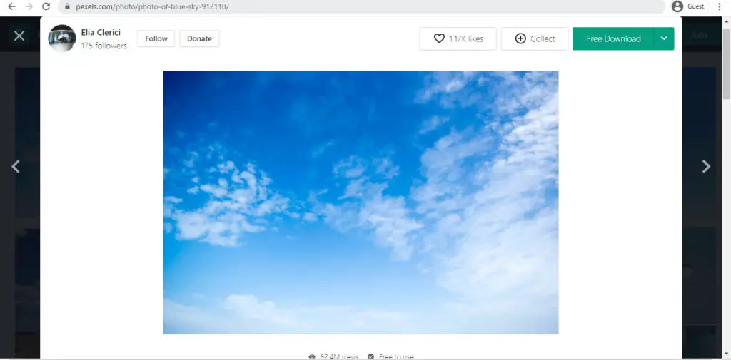 Downloading blue sky photo from free stock site pexels