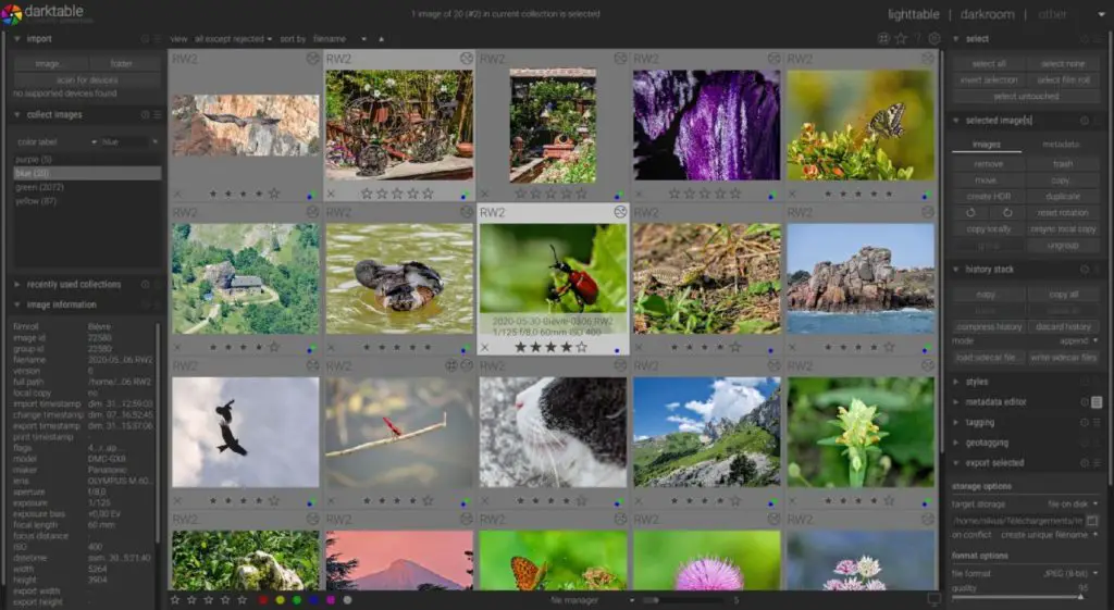 open source photography software darktable interface