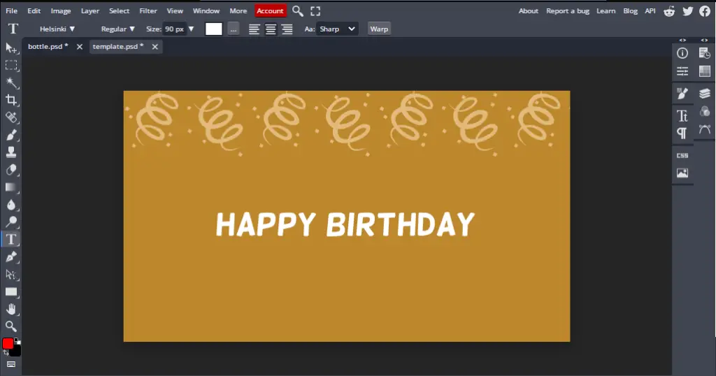 editing text to style greeting card 