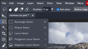 selecting lasso tool in bunnypic editor