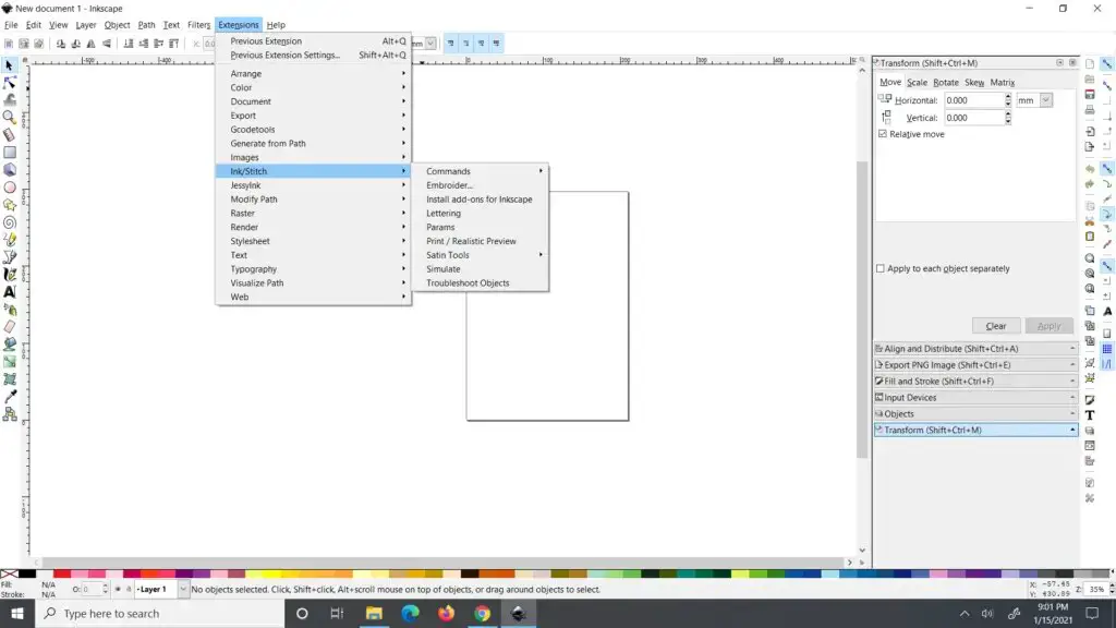 Inkstitch extension in Inkscape ss
