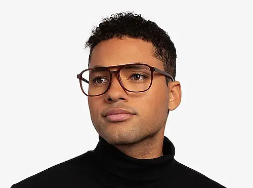Dark brown wide frame glasses for dark skinned male with big nose