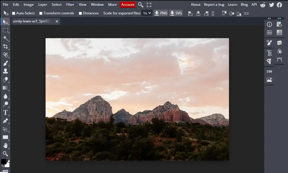 Adding picture of mountain with sunrise into bunnypic online photoshop tool