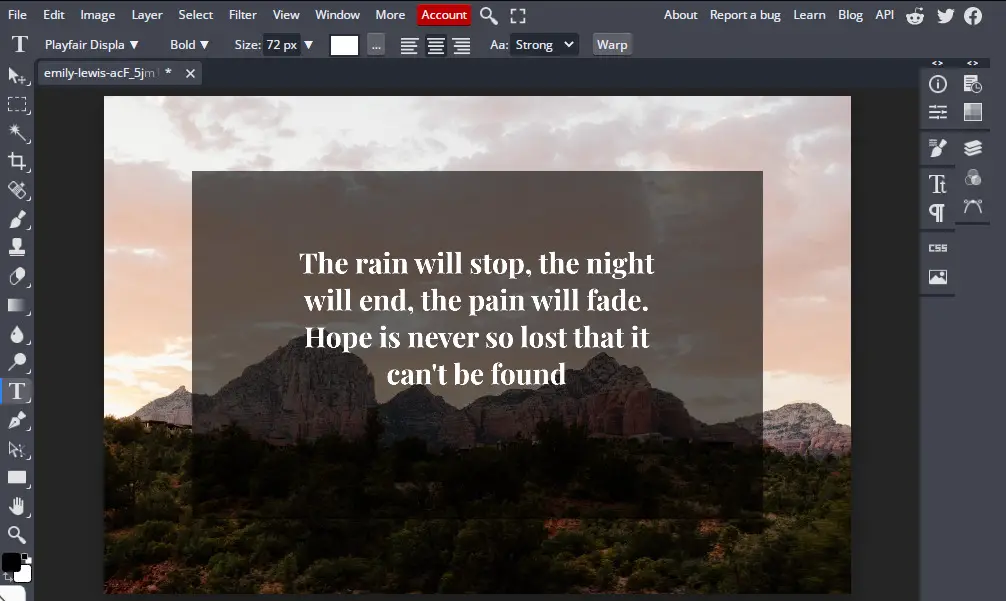 creating picture quote in free online photo editor