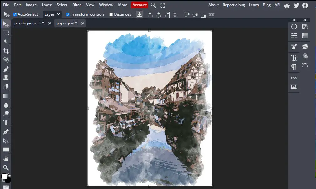 Using free bunnypic software to transform canal image into watercolor painting online