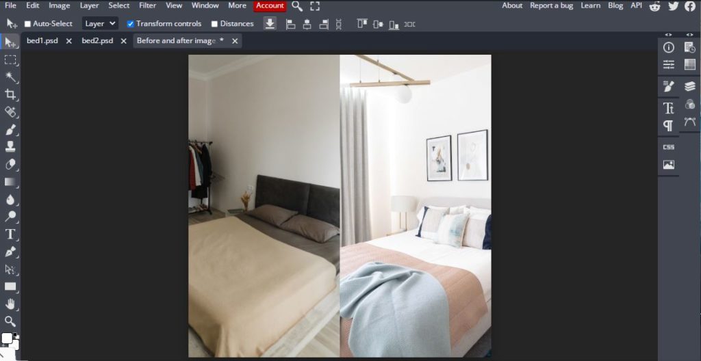 Before and after image of bedroom design