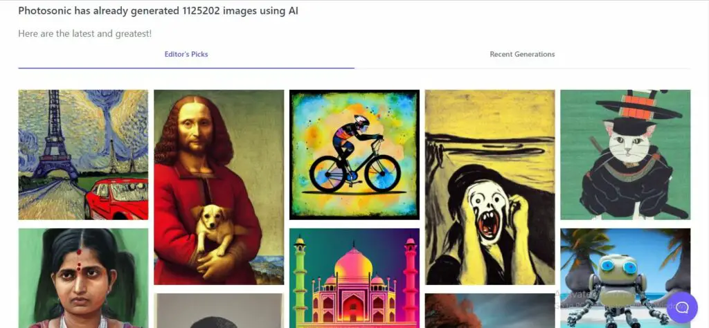 photosonic ai generated art gallery and homepage